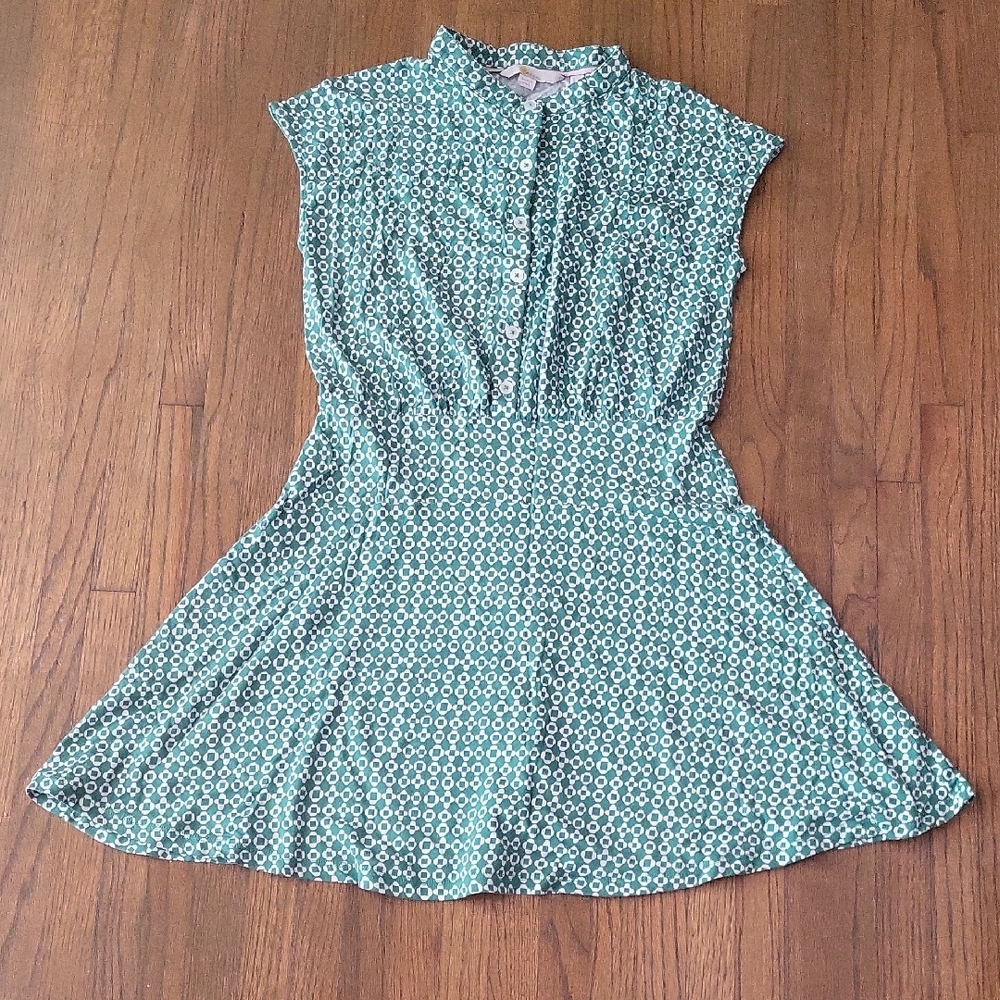 Boden Green A-Line Mini Dress with Mandarin Collar